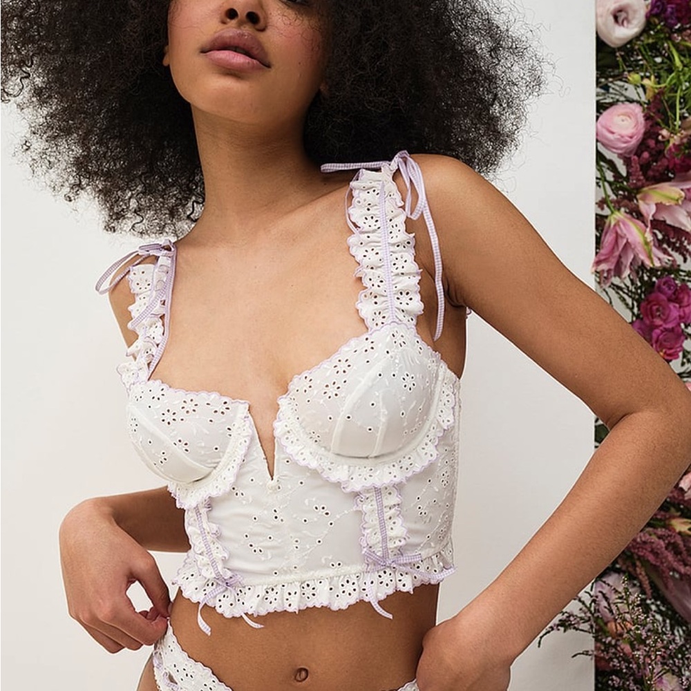 For Love And Lemons White and Lavender Lace Bralette